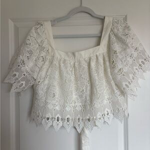 Ivory Lace Square-Neck Peasant Blouse